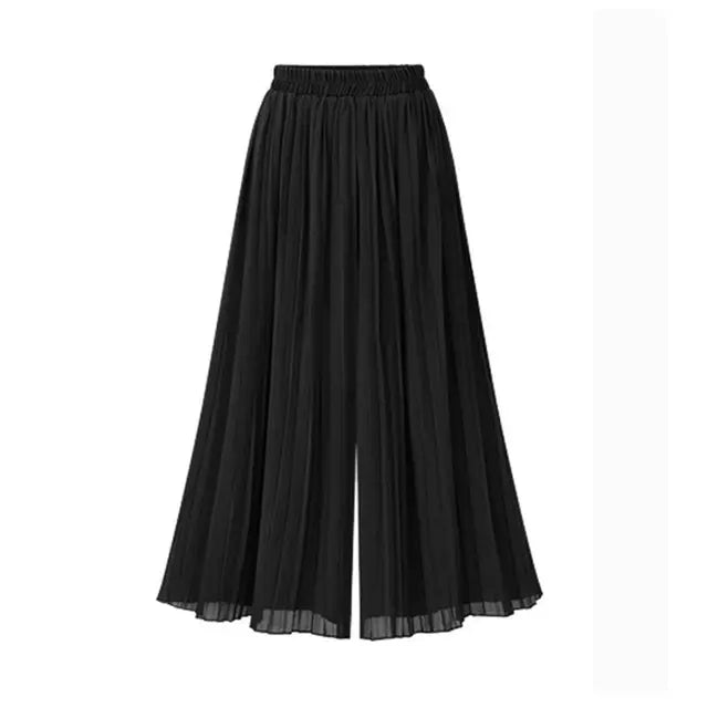 Schwarzer Plissee-Rock, lang, Damenmode, elegant, aus leichtem Stoff, vielseitig einsetzbar.