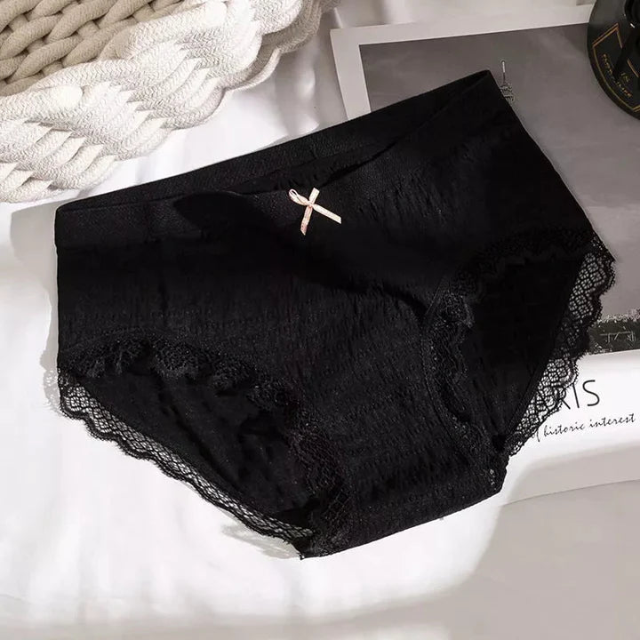 Schwarzer Damen-Slip mit Spitze, Baumwolle, bequem, atmungsaktiv, Unterwäsche für Frauen.
