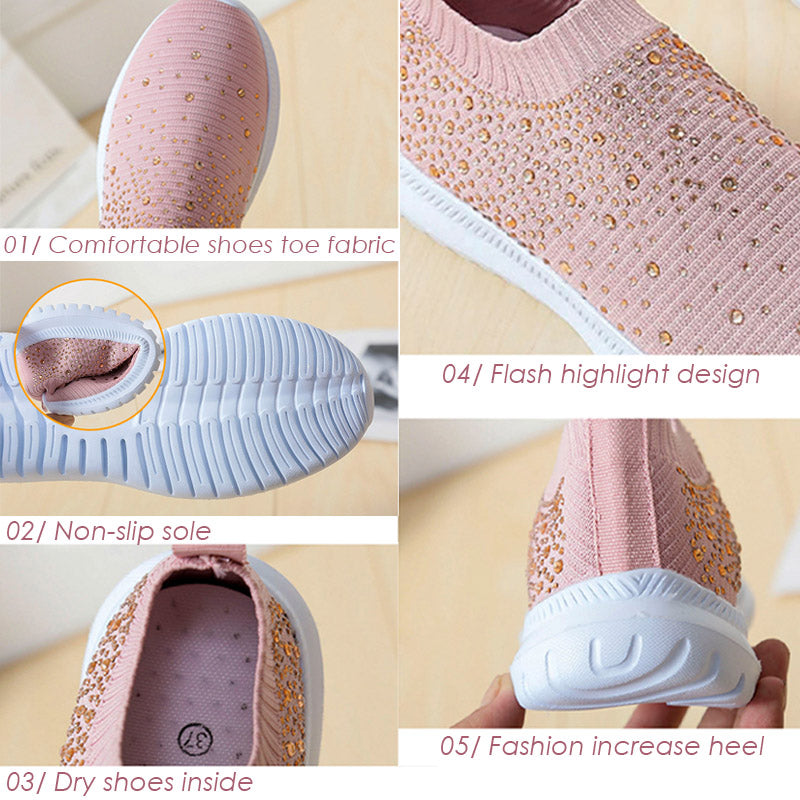 Rosa Damen-Sneaker mit Strass, rutschfeste Sohle, bequem, modisch, atmungsaktiv.