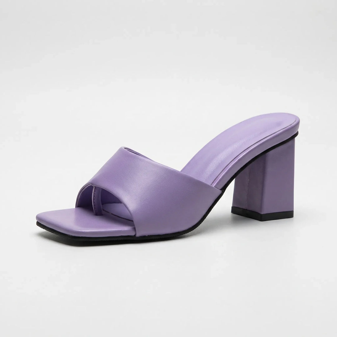Block Heel Open-Toe Mule Sandal - Irene