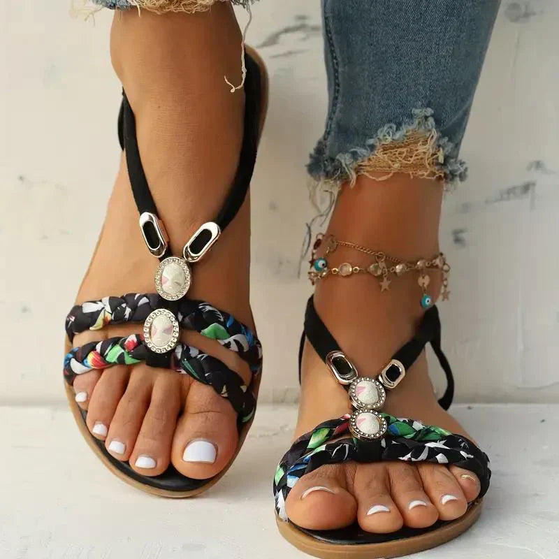 Boho perly nazouvací letní sandály – Amira