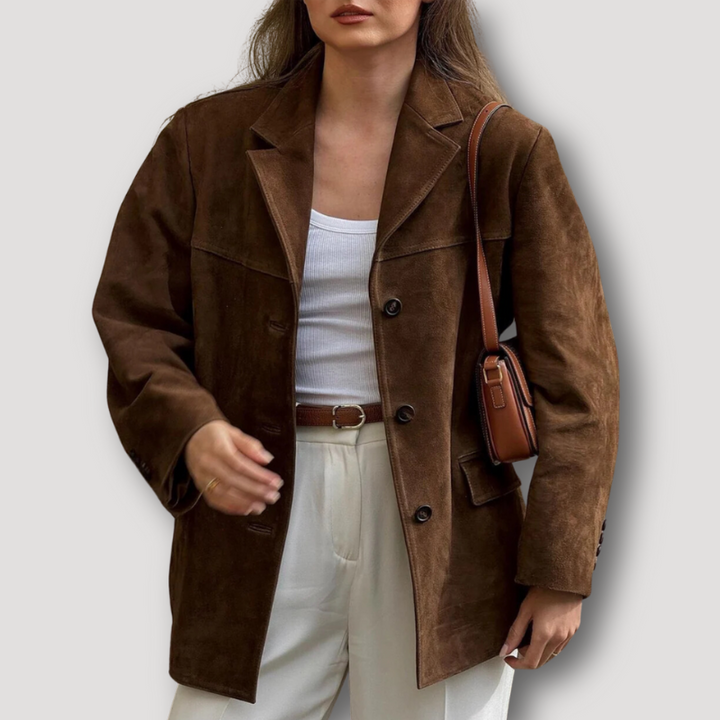 Oversize kožená bunda s límcem – Alina podzimní edice