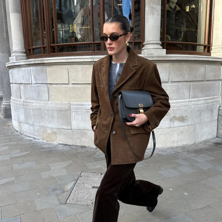 Oversize kožená bunda s límcem – Alina podzimní edice