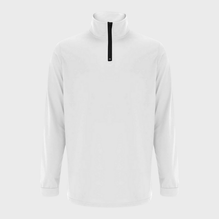 Weißer Herren-Pullover mit Reißverschluss, Langarm, Stehkragen, Baumwolle, modisch, bequem.