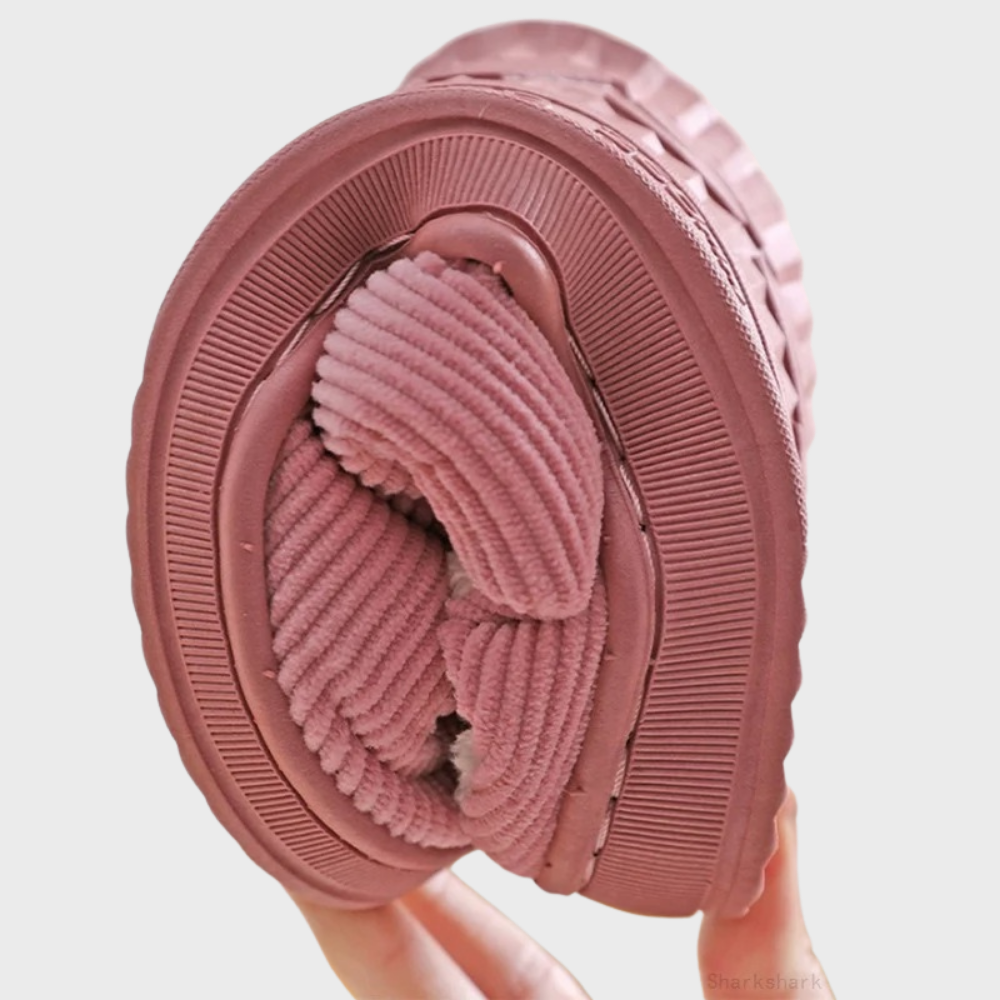 Rosa, faltbare Hausschuhe aus Cord, rutschfest, bequem, für Damen und Herren.