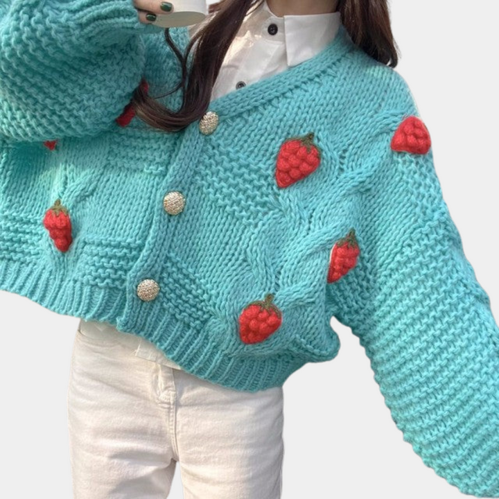 Dámská pletená vesta s jahodovými detaily – Poppy