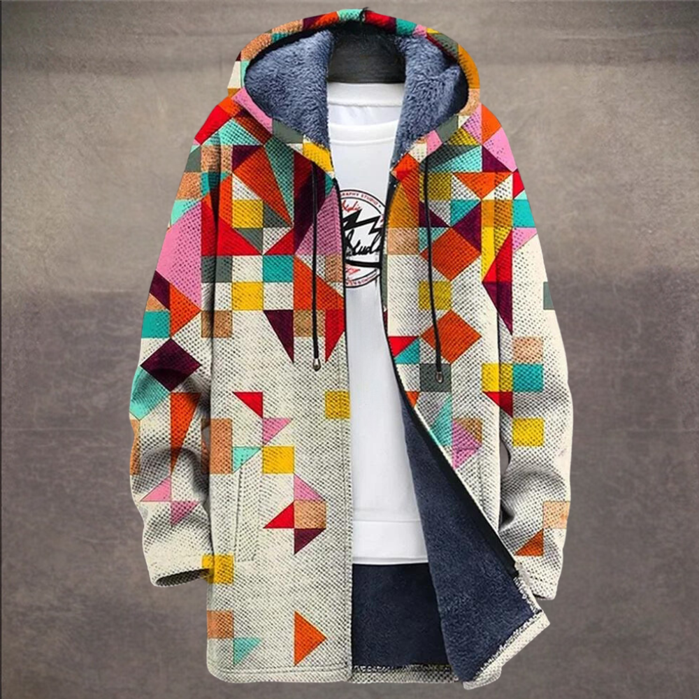 Retro pánská bunda s colorblock potiskem a kapucí – Eliano