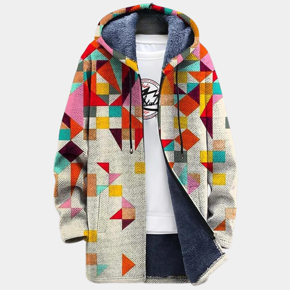 Retro pánská bunda s colorblock potiskem a kapucí – Eliano