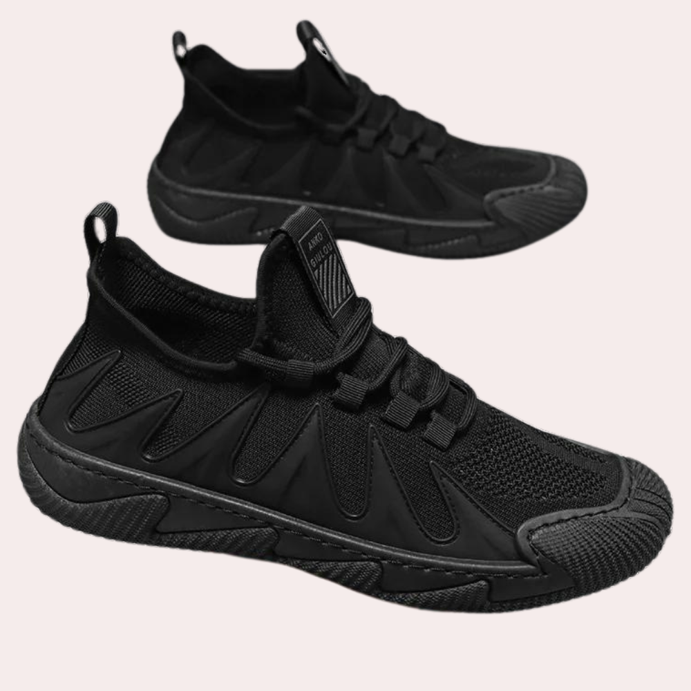 Schwarze Sneaker aus Mesh, rutschfeste Sohle, sportlich, atmungsaktiv, Herren-Freizeitschuhe.