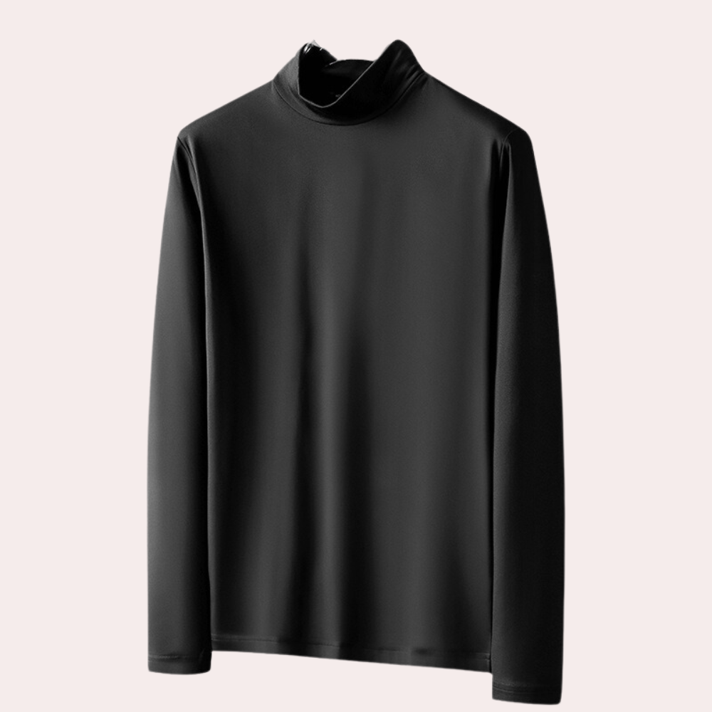 Schwarzer Rollkragenpullover aus Baumwolle, langärmelig, elegant, Herrenmode.