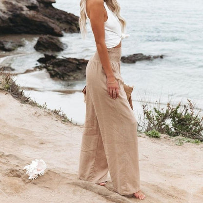 Vzdušné dámské lněné kalhoty s širokou nohavicí – Liv