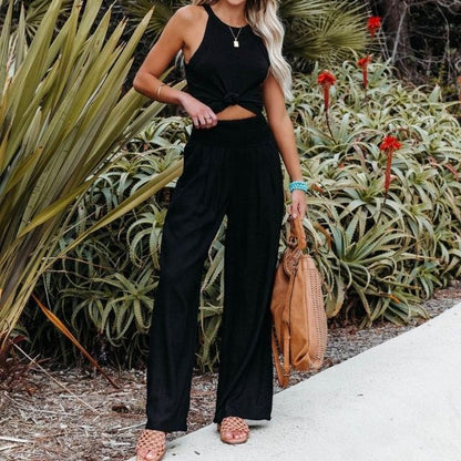 Vzdušné dámské lněné kalhoty s širokou nohavicí – Liv