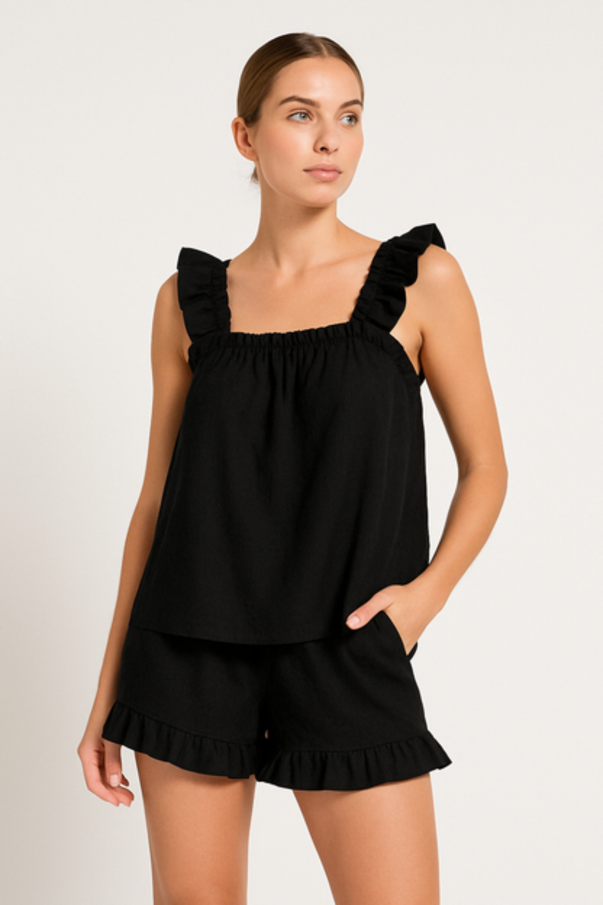 Dvoudílná souprava pyžama s volánky na léto – Nia