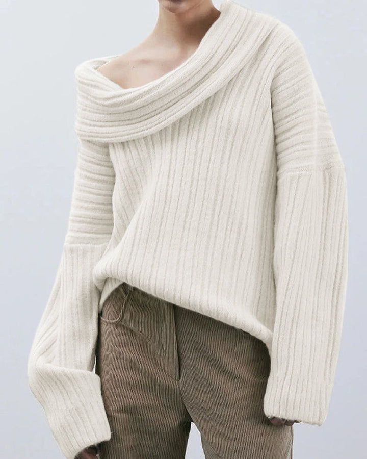 Weiße, schulterfreie Strickpullover für Damen, grob gestrickt, modisch, bequem.