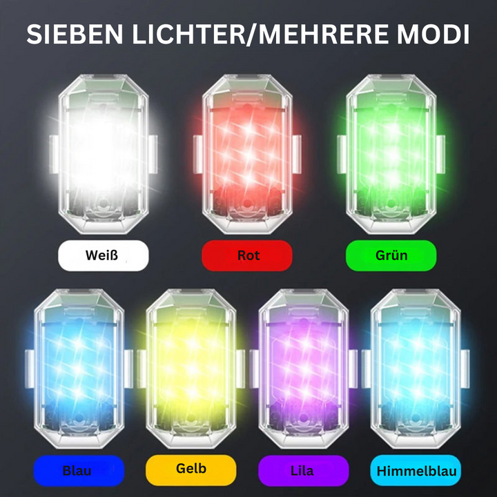 LED-Licht mit sieben Farben, mehrere Modi, Weiß, Rot, Grün, Blau, Gelb, Lila, Himmelblau.