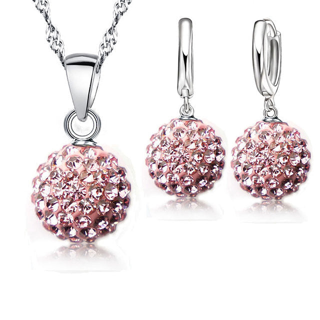 925er Silber Schmuckset mit rosa Kristallanhänger und Ohrringen für Damen