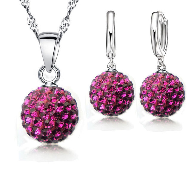 925er Silber Schmuckset mit rosa Kristallanhänger und Ohrringen für Damen.