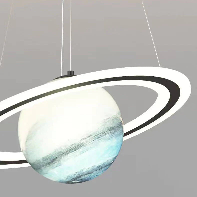 Moderne nordische LED-Pendelleuchte, Eisen, Acryl, Planeten-Design, Schlafzimmerbeleuchtung.