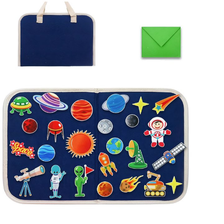 Weltraum-Spielset für Kinder, Planeten, Astronaut, Rakete, Magnetbuch, blau, tragbar.