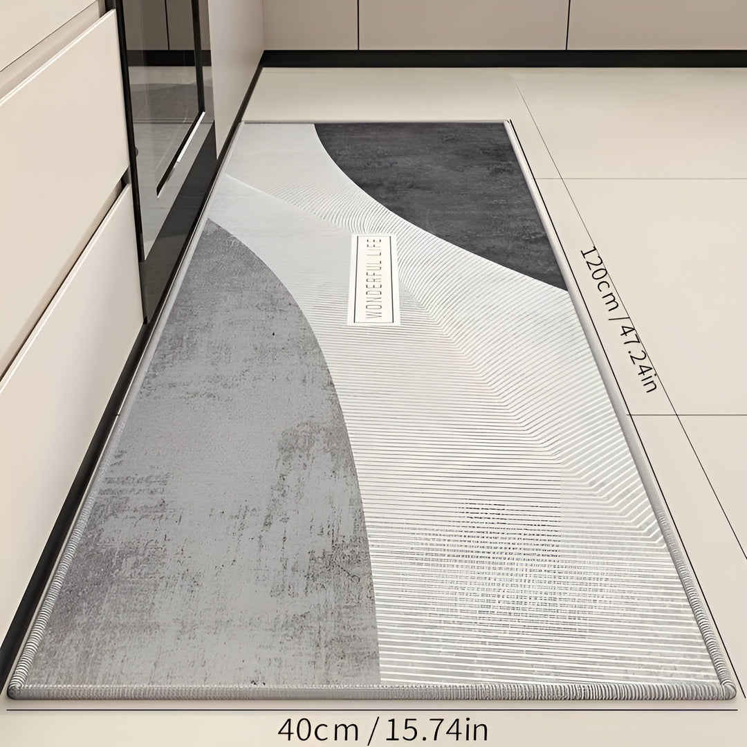Weiche graue Küchenmatte, rutschfest, saugfähig, 120x40cm, modernes Design.