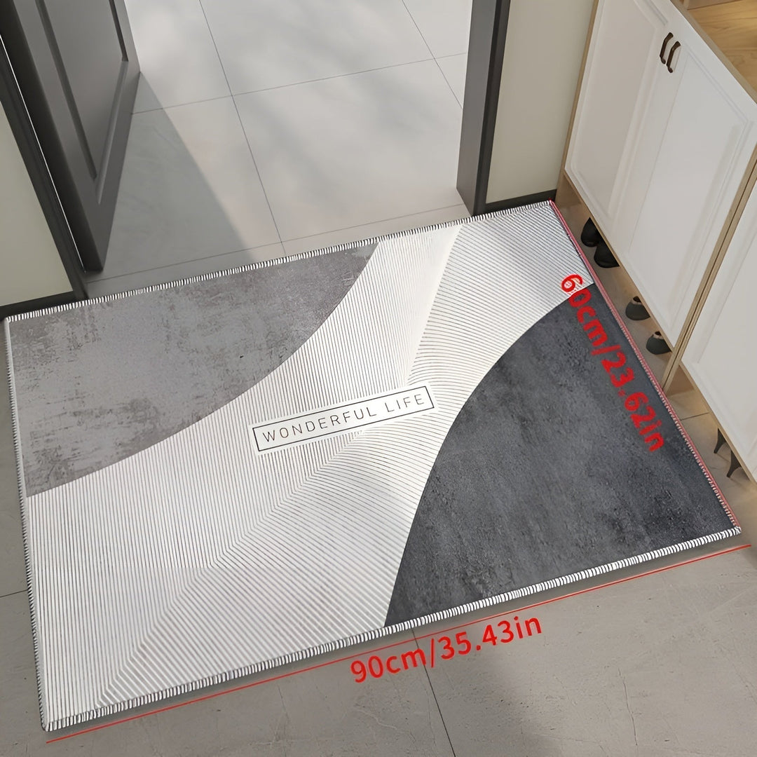 Weiche graue Küchenmatte, rutschfest, saugfähig, 90x60 cm, modernes Design.