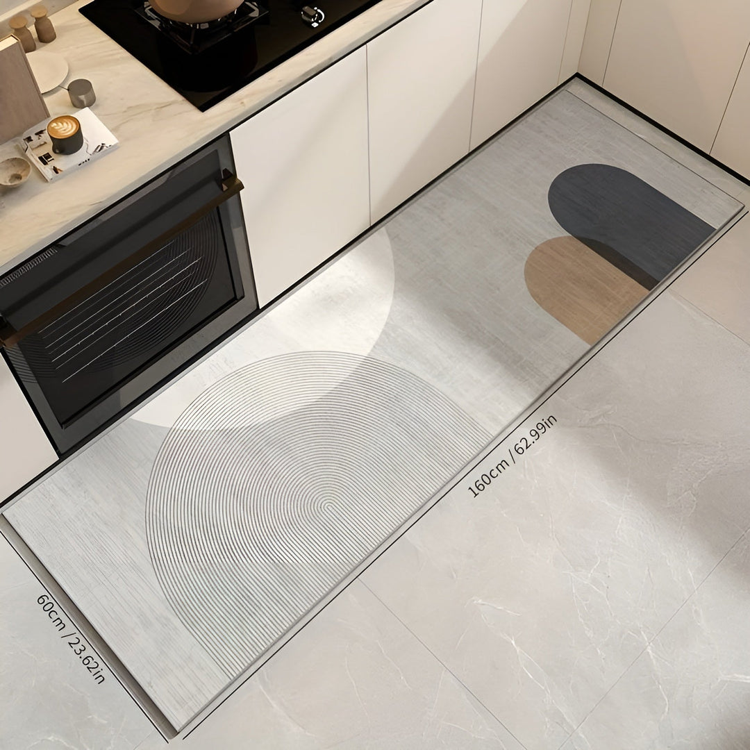 Weiche saugfähige Küchenmatte, grau, beige, modern, rutschfest, 180x60cm.