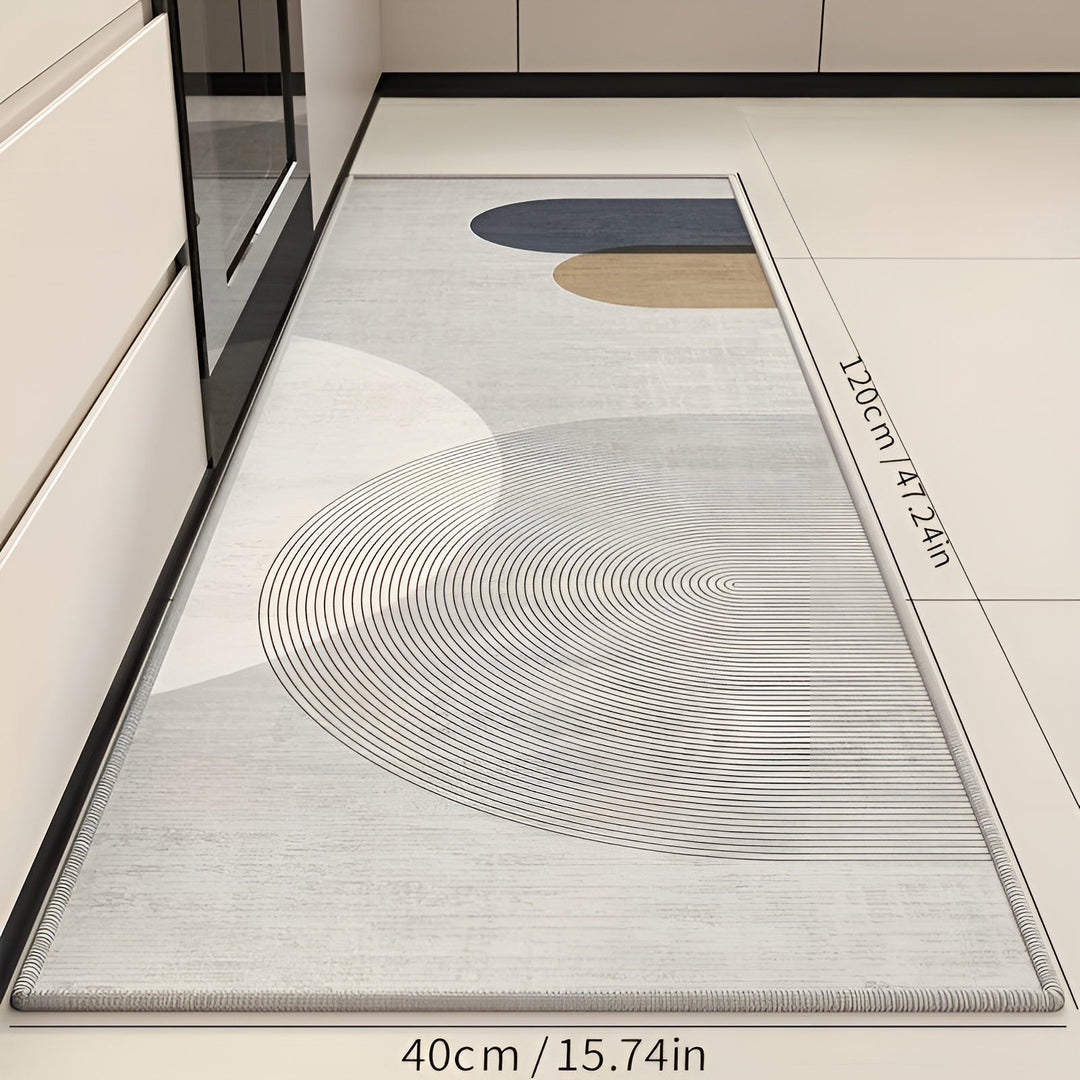 Weiche saugfähige Küchenmatte, grau, geometrisches Design, 120x40cm, rutschfest.