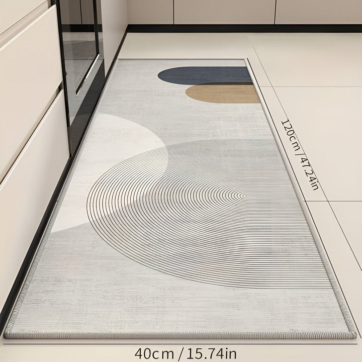 Weiche saugfähige Küchenmatte, grau, geometrisches Design, 120x40cm, rutschfest.