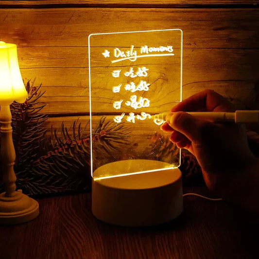 LED-Nachttischlampe mit USB-Message-Board, transparent, mit Stift, ideal als Geschenk.