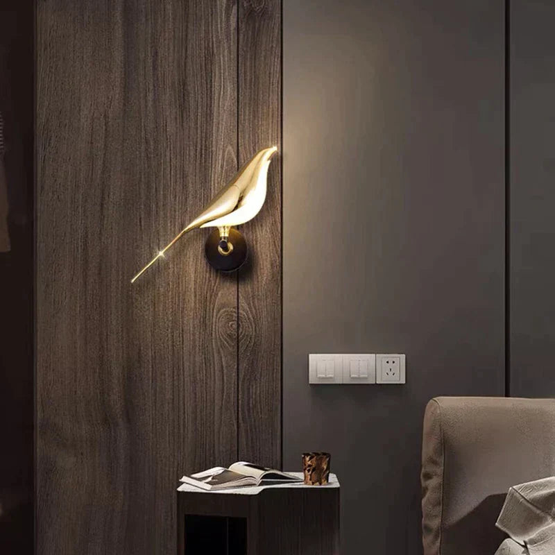 Goldene Vogel-Wandleuchte, LED, modern, Wohnzimmer, Schlafzimmer, dekorative Beleuchtung.