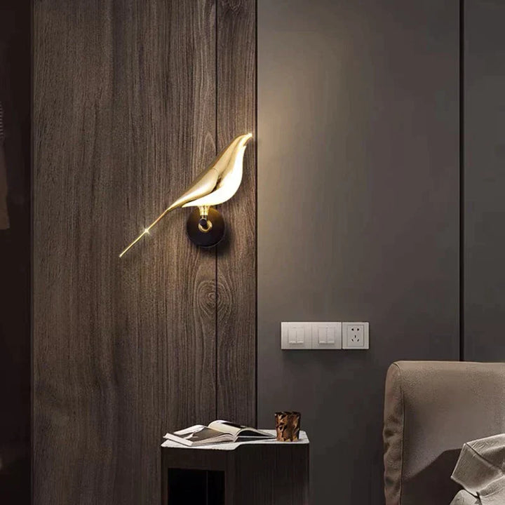 Goldene Vogel-Wandleuchte, LED, modern, Wohnzimmer, Schlafzimmer, dekorative Beleuchtung.