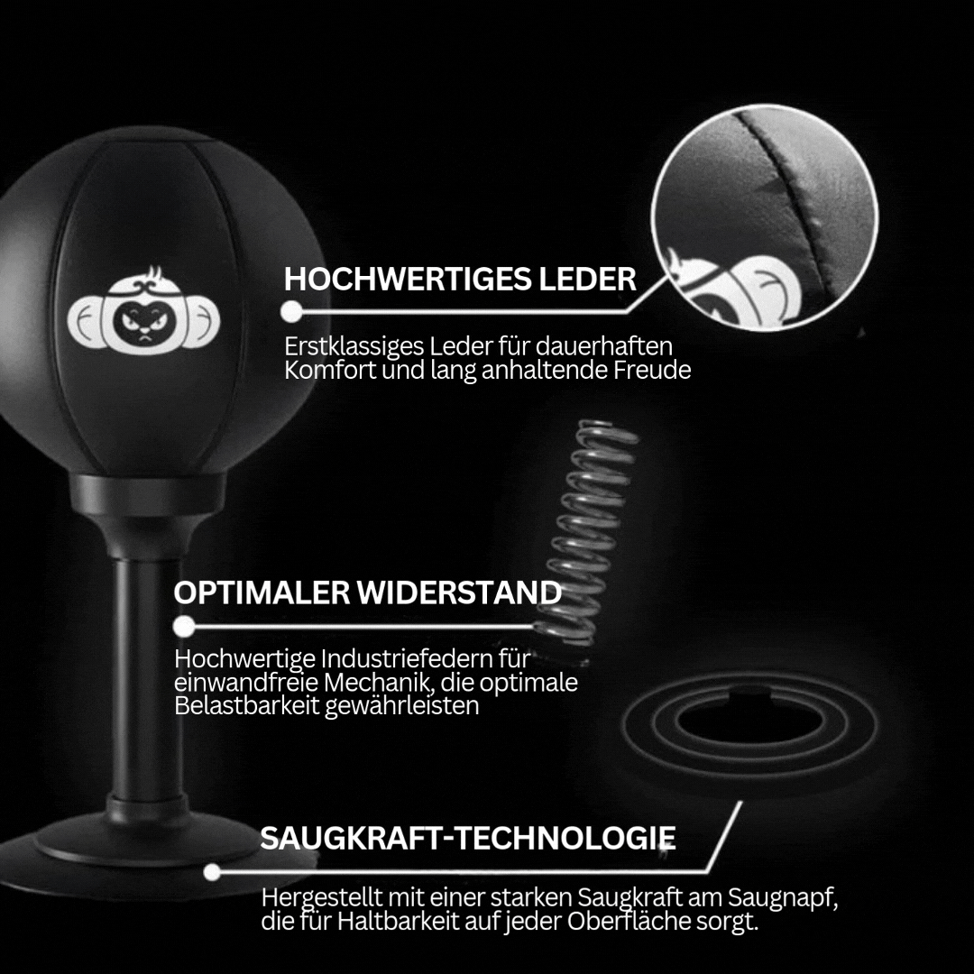 Boxball aus hochwertigem Leder mit Saugnapf-Technologie, optimaler Widerstand, schwarz.