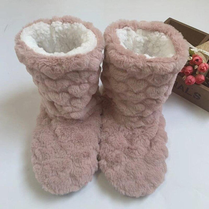 Rosa Plüsch-Hausschuhe, warm, flauschig, Damen, Winter, rutschfest, gemütlich, Geschenkidee.