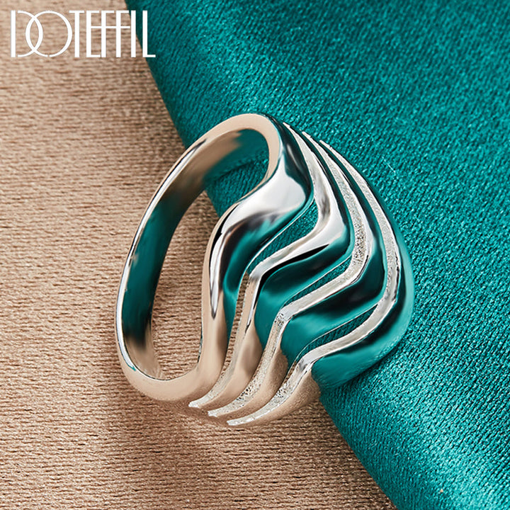 925 Sterling Silber Ring, vier Linien, glatt, Mode, Hochzeit, Verlobung, Damen, Herren.
