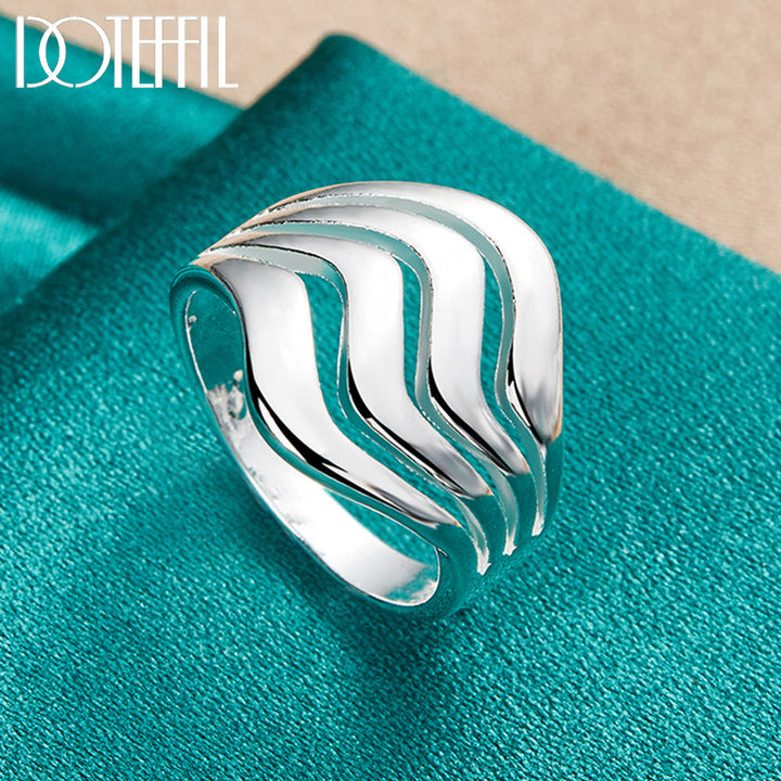 925 Sterling Silber Ring, vier Linien, glatt, modisch, Hochzeit, Verlobung, Party, Damen, Herren.