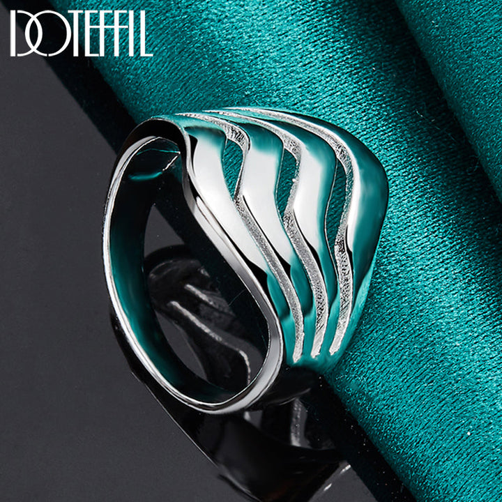 925 Sterling Silber Ring, vier Linien, glatt, modisch, für Damen und Herren, Hochzeit, Party.