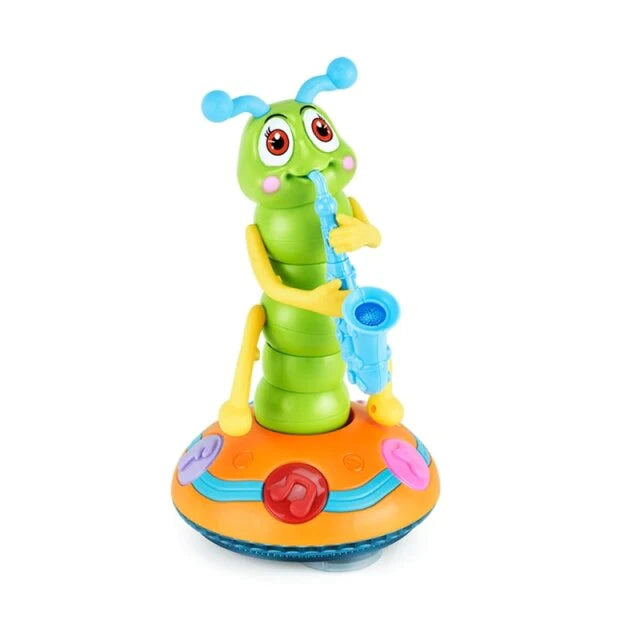 Bunte elektrische Raupe mit Saxophon, LED-Lichtern, Musikspielzeug für Kinder.