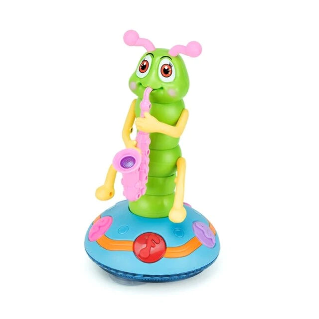Tanzende Saxophon-Raupe Spielzeug, grün, LED-Lichter, Musikspielzeug für Kinder.