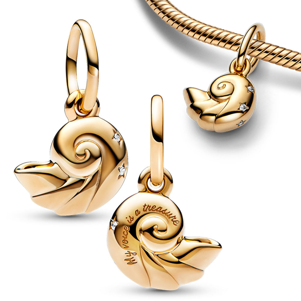 Goldener Ariel-Muschel-Anhänger von Disney, verziert mit Sternen, für Damenarmband.
