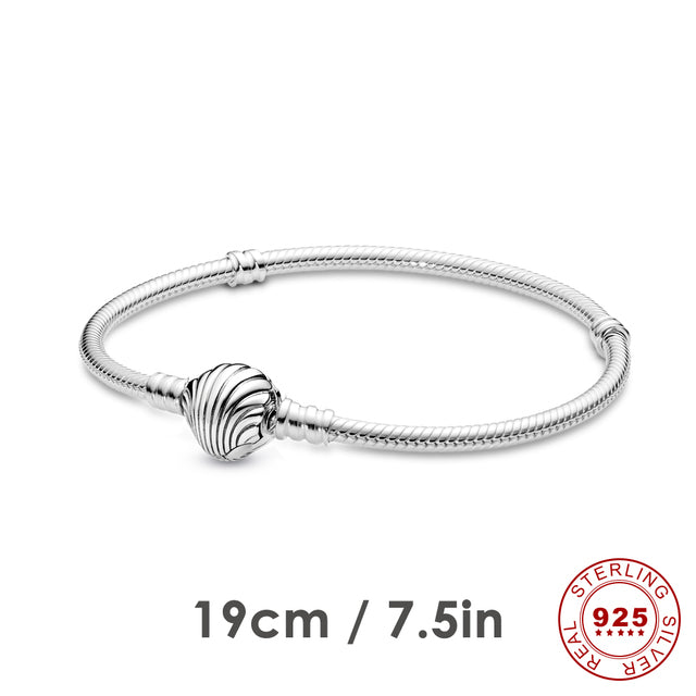 Silberarmband mit Ariel-Muschel-Anhänger, 19 cm, Disney, Pandora, Damen-Schmuck, Sterling Silber.