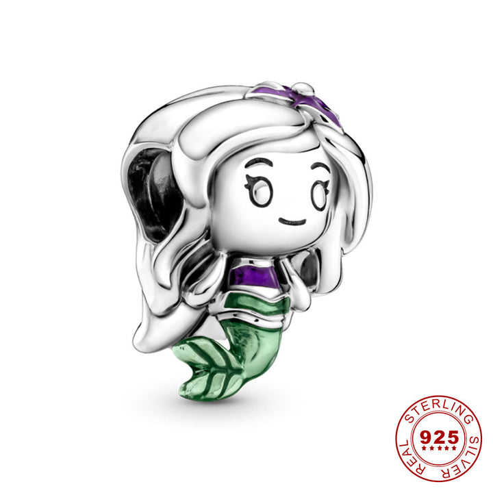 Ariel-Anhänger aus Silber, Disney Die kleine Meerjungfrau, grün-lila, PANDORA Schmuck.