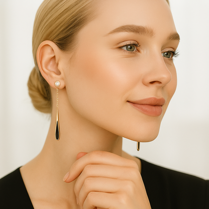 Dlouhá třásně | Dlouhé náušnice s černou třásní pro ženy