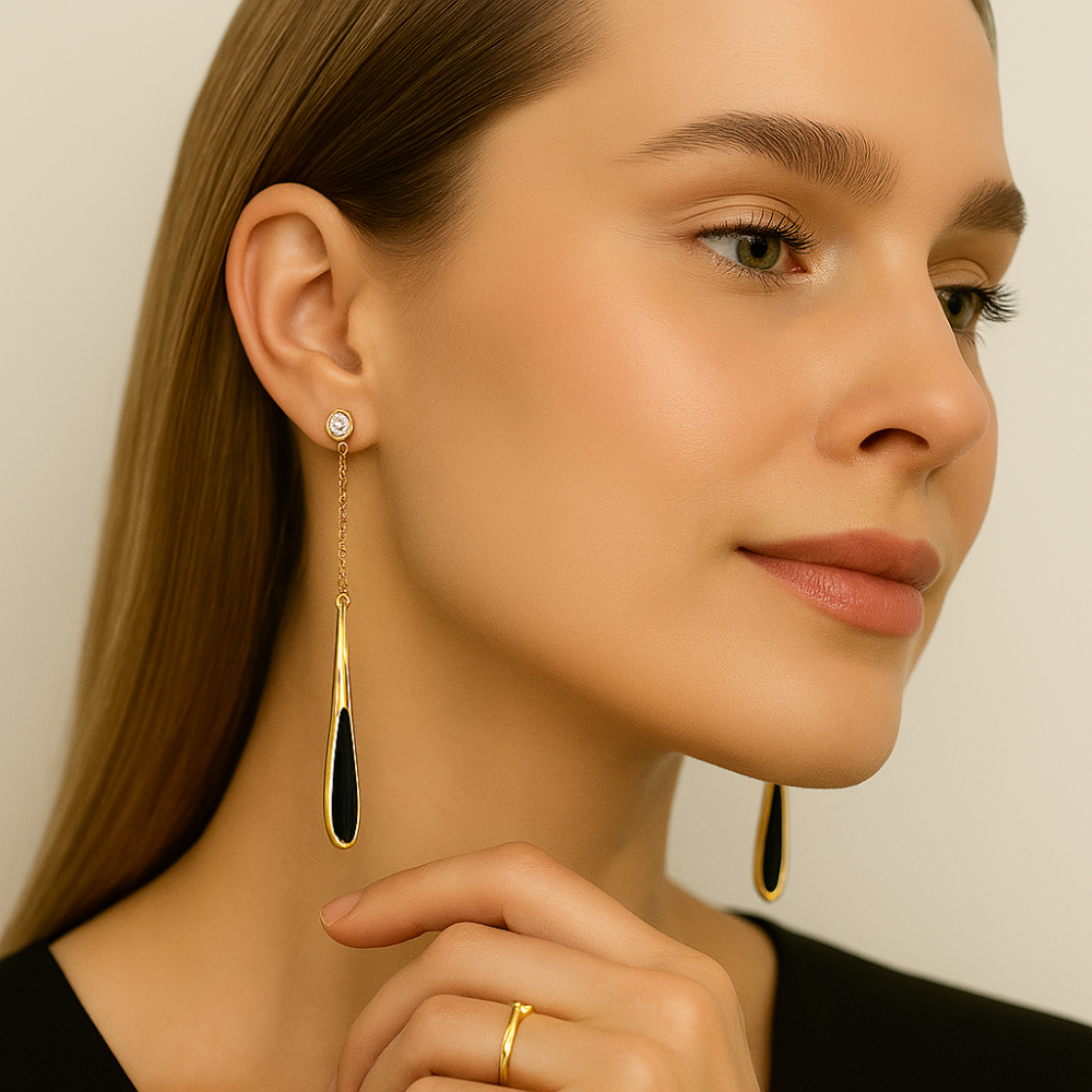 Dlouhá třásně | Dlouhé náušnice s černou třásní pro ženy