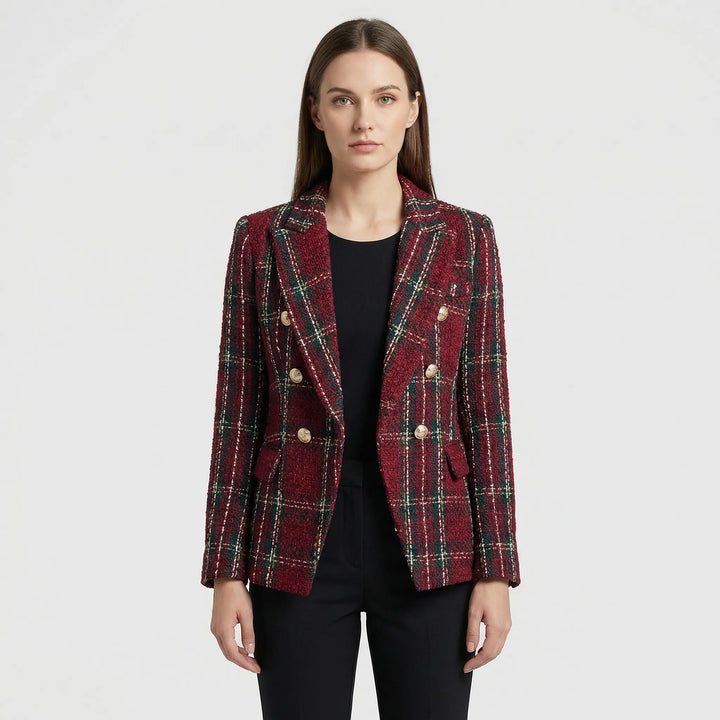 Double-Breasted Plaid Blazer For Women - Desiree
