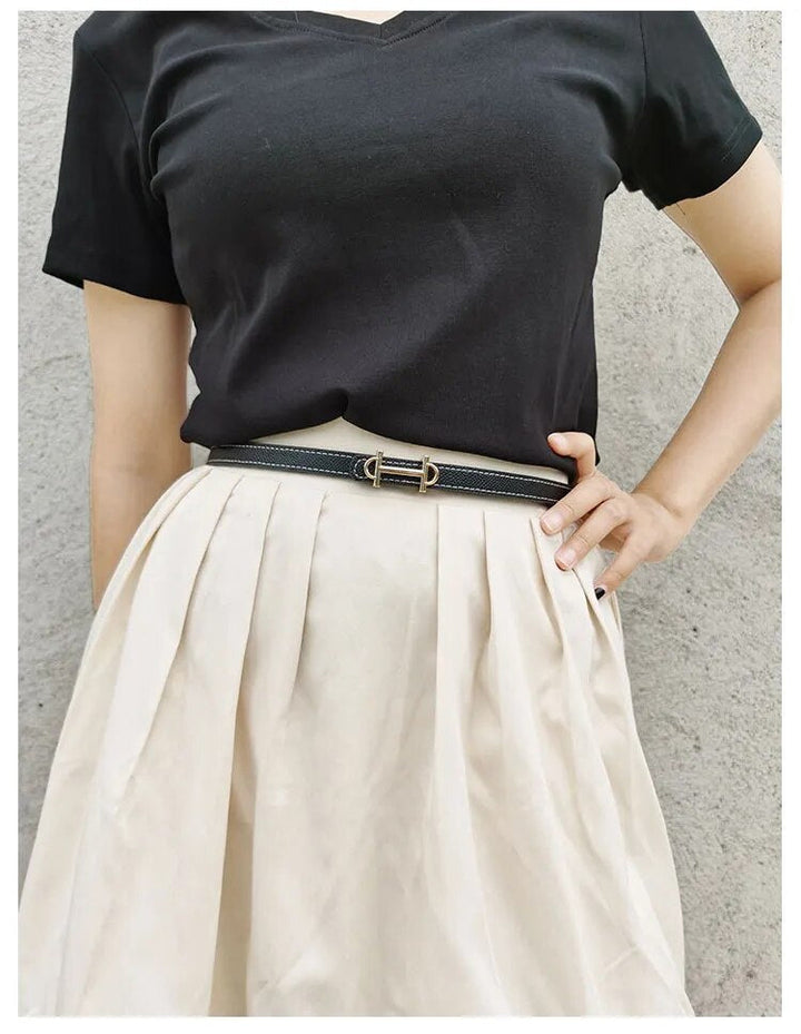Doppelseitiger H-Schnallen-Gürtel, schwarz, Damenmode, elegantes Accessoire, vielseitig.