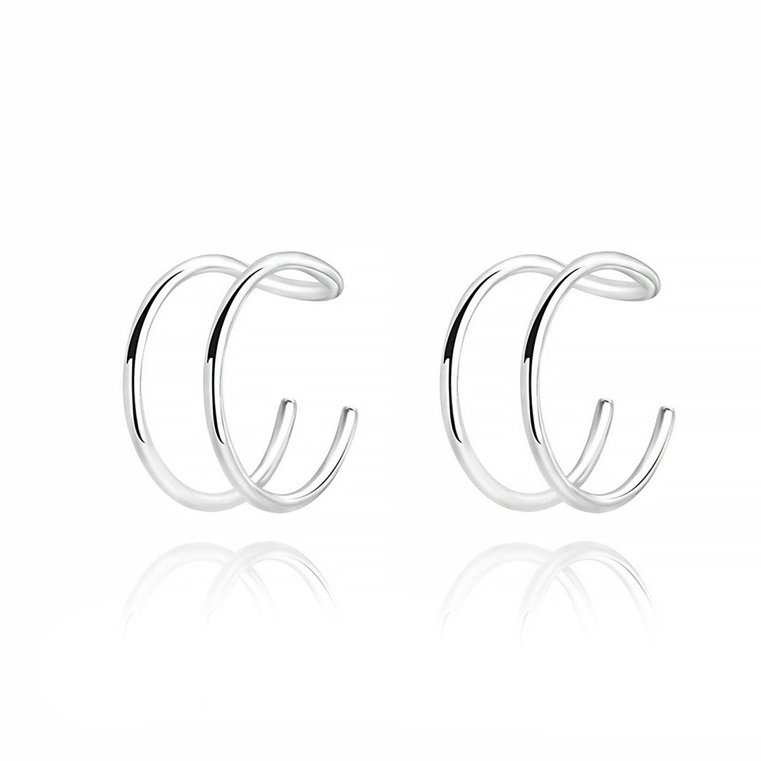 Silberne Creolen Ohrringe, minimalistisches Design, doppelte Ringe, modischer Schmuck.