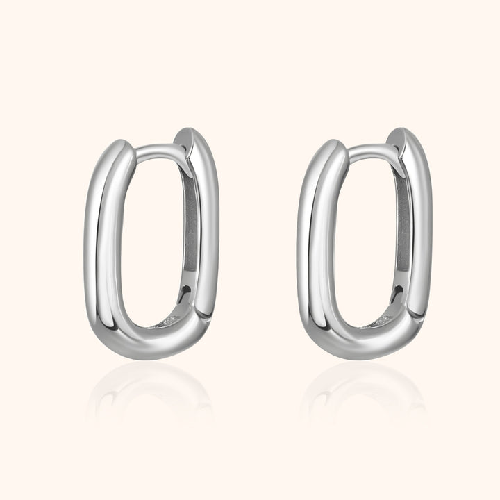 Silberne Creolen Ohrringe, oval, poliert, modisch, Schmuck für Damen.