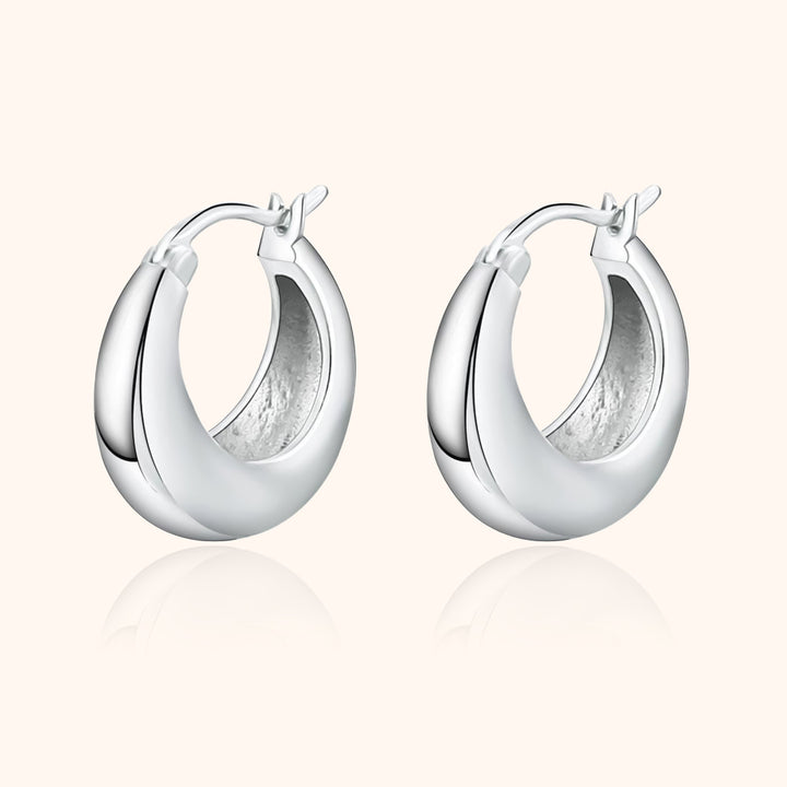 Silberne Creolen Ohrringe, glänzend, rund, modisch, Schmuck für Damen, elegantes Design.