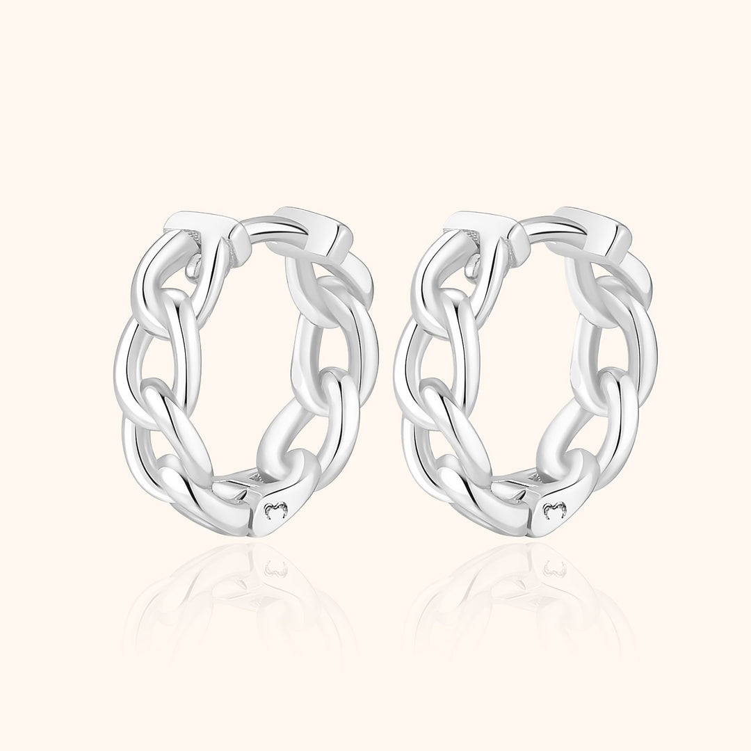 Silberne Creolen Ohrringe, Kettendesign, modisch, Damen Schmuck, glänzend, elegant