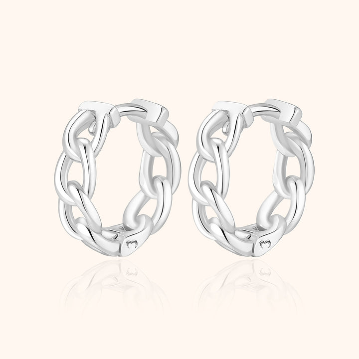 Silberne Creolen Ohrringe, Kettendesign, modisch, Damen Schmuck, glänzend, elegant